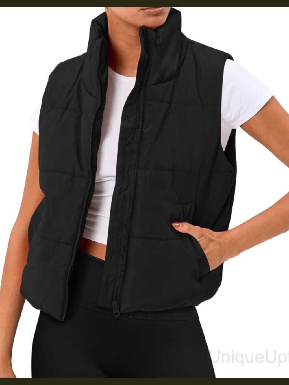 Quilted Puffer Vest Cropped Lightweight Sleeveless Zip-Up Outerwear